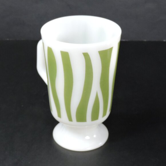 3 Vintage AH Fire King Milk Glass Coffee Mugs - Pedestal Base - Wavy Lines - Picture 4 of 16